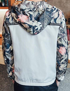 M2MO Mens Floral Long Sleeve Hooded Windbreaker Jacket