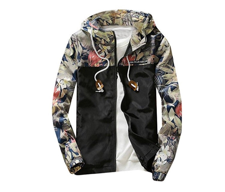 M2MO Mens Floral Long Sleeve Hooded Windbreaker Jacket