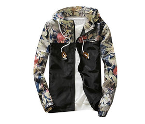 M2MO Mens Floral Long Sleeve Hooded Windbreaker Jacket