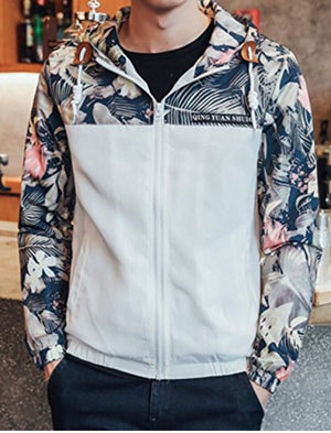 M2MO Mens Floral Long Sleeve Hooded Windbreaker Jacket