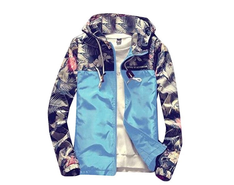 M2MO Mens Floral Long Sleeve Hooded Windbreaker Jacket